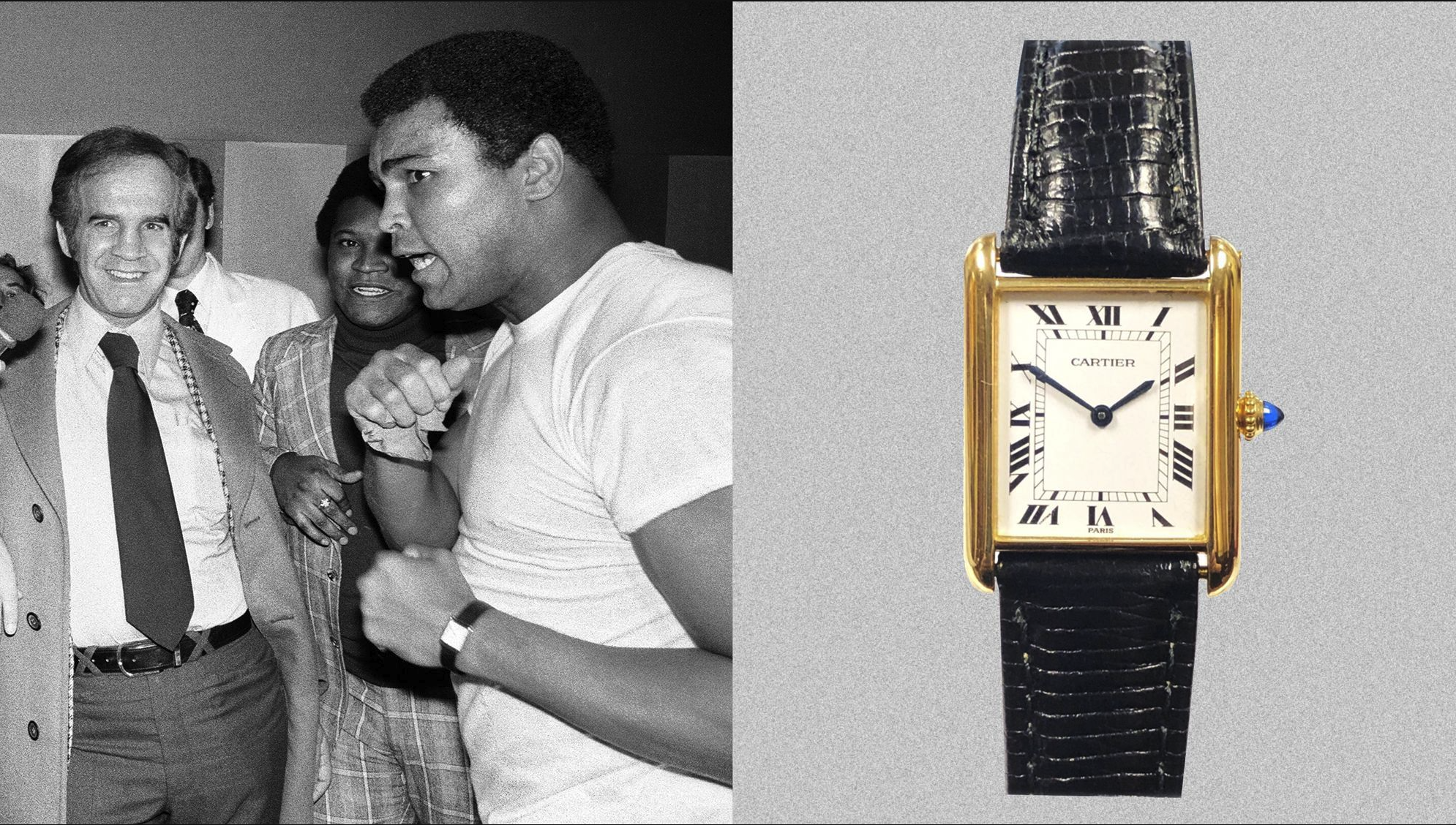 Muhammad Ali wearing Cartier Tank
